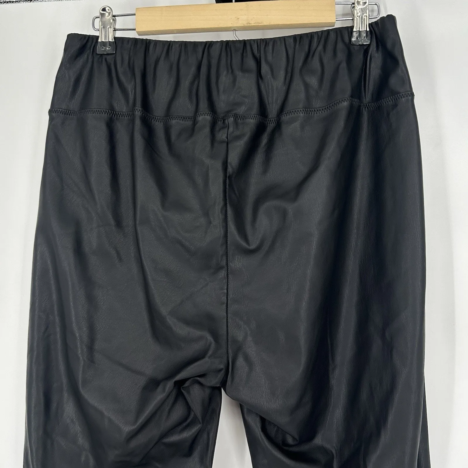 LRL Lauren Ralph Lauren Faux Leather Leggings Black Stretch High Rise Size 14W - Image 6