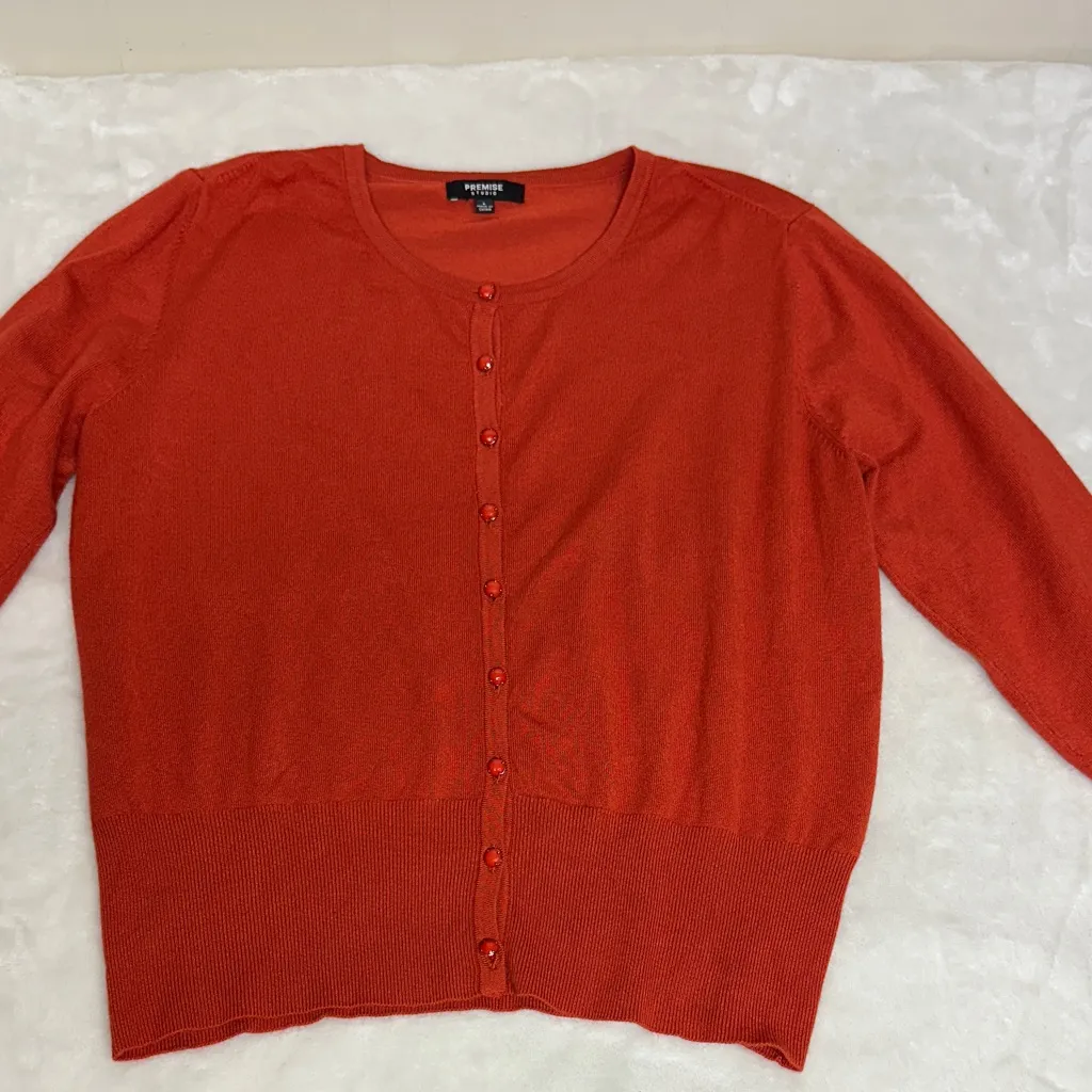 Premise Bold Rust color Women's Cardigan with decorative buttons - Image 10