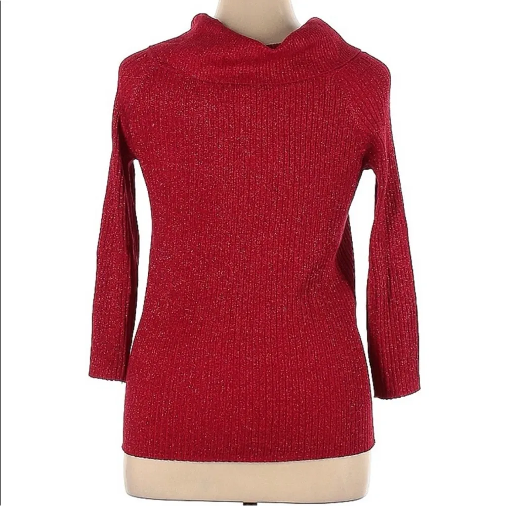 Cable & Gauge Red Metallic Pullover Cowl Neck Sweater Size XL - Image 3