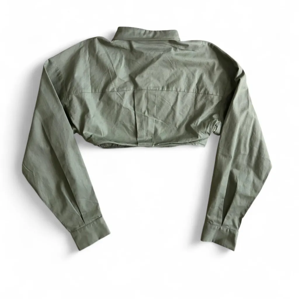 lioness cropped button down shirt in olive green - Image 6