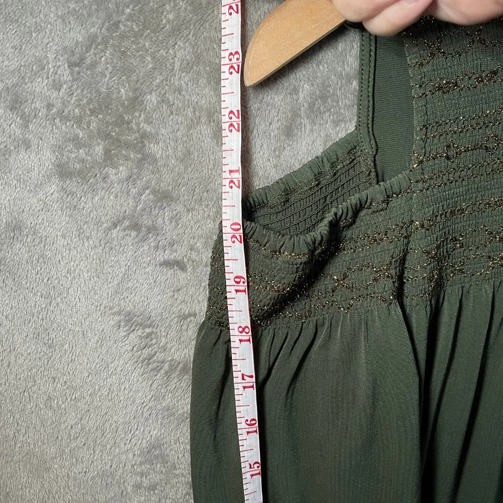 Woman Michael Kors Metallic Thread Cold Shoulder Blouse Size S Long Sleeve Green - Image 5