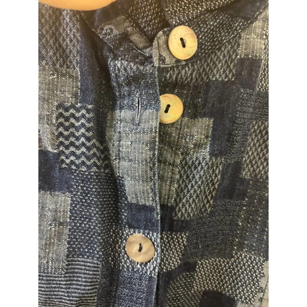 Sahara THICK COTTON Shirt Top SIZE S Button Up TUNIC PATCHWORK PATTERN BLUE - Image 3
