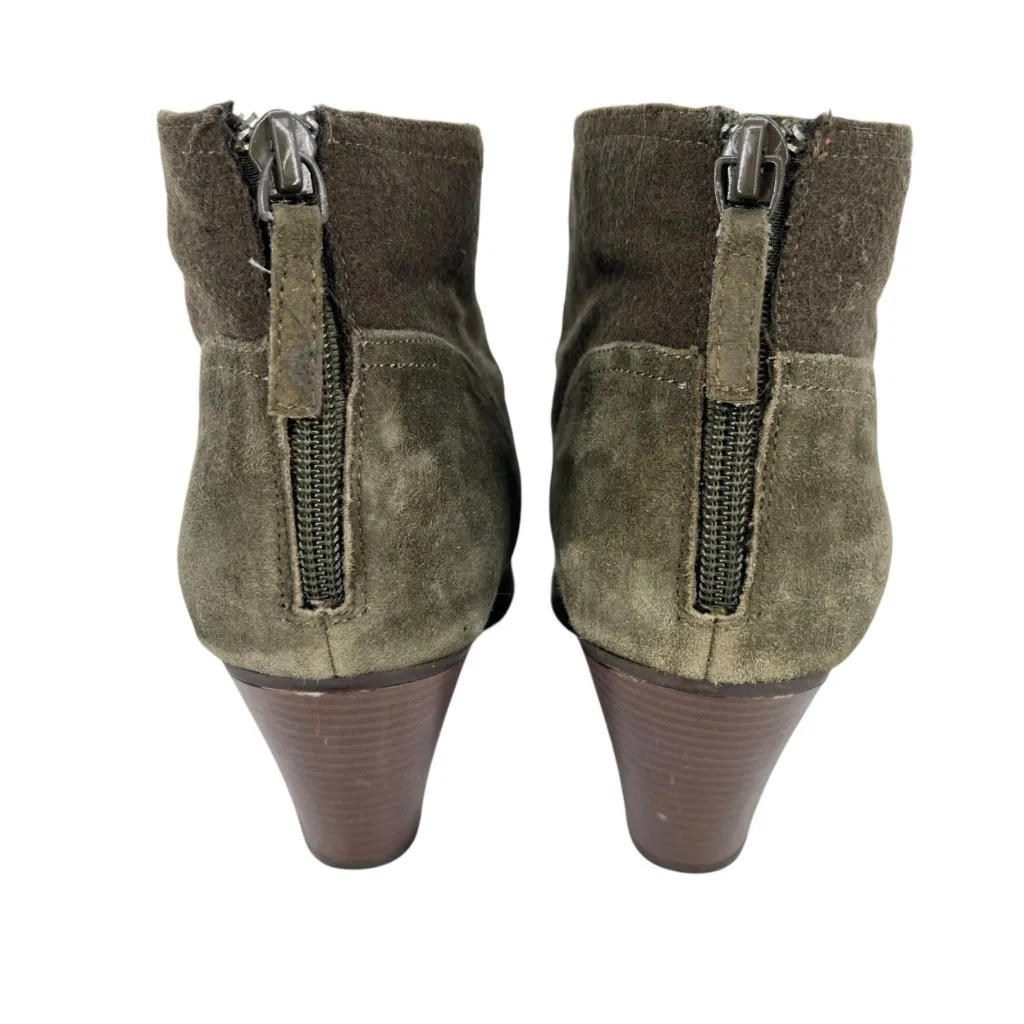 Violet & Red "Jean" Olive Suede Fabric Ankle Stack Heeled Booties Size 9.5 Green - Image 5
