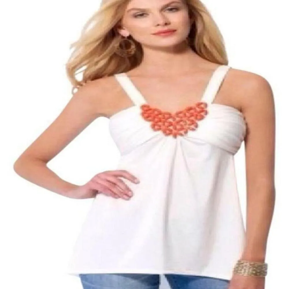 Cache White Embellished Bead Stretch Halter Top Built in Bra Lined New NWT $108 - Image 2