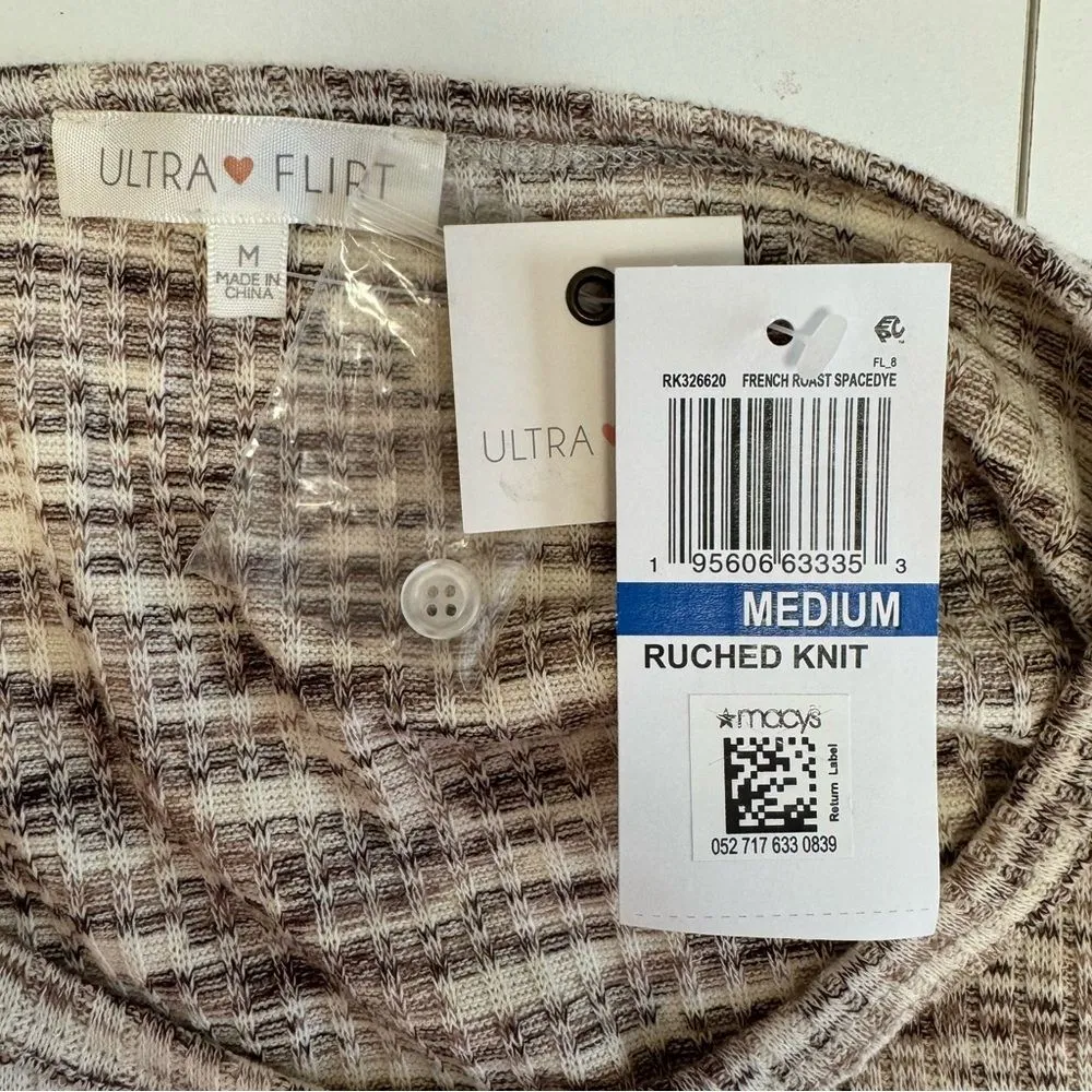 NWT Long Sleeve Keyhole Top with Drawstring Front, Neutral Tones, Casual - Image 4