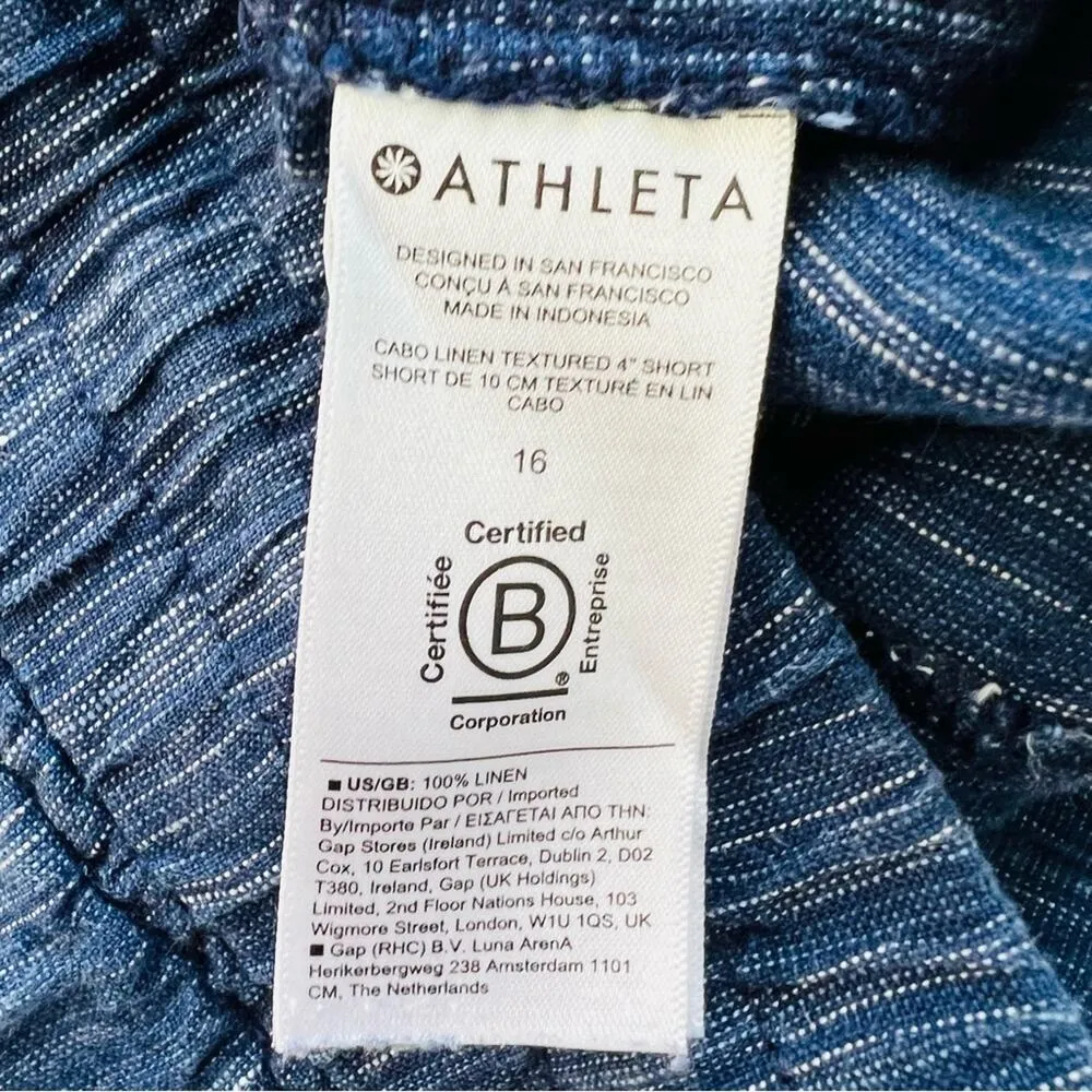 Athleta Blue Cabo Linen Textured Shorts Pull on with Pockets 16 - Image 6