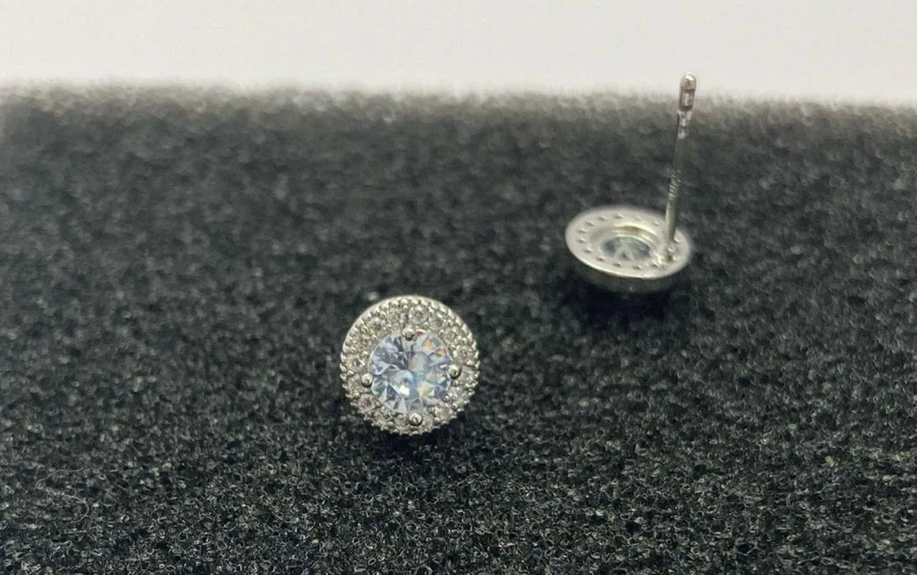 925 Silver Plated CZ Cubic Zirconia Stud Earrings for Men Women,Unisex Punk Hip Hop Earrings - Image 3