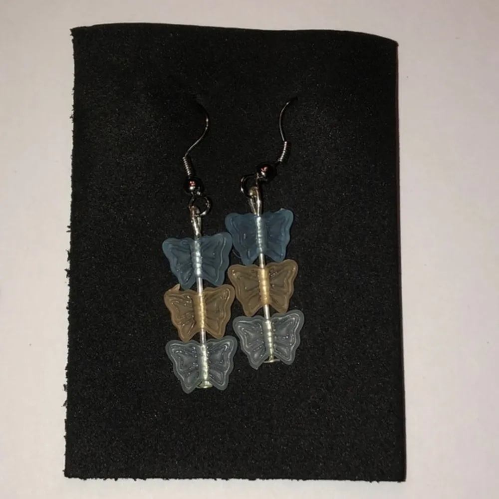 Blue & Yellow Butterfly Beaded Boho Dangling Pierced Earrings - Image 2