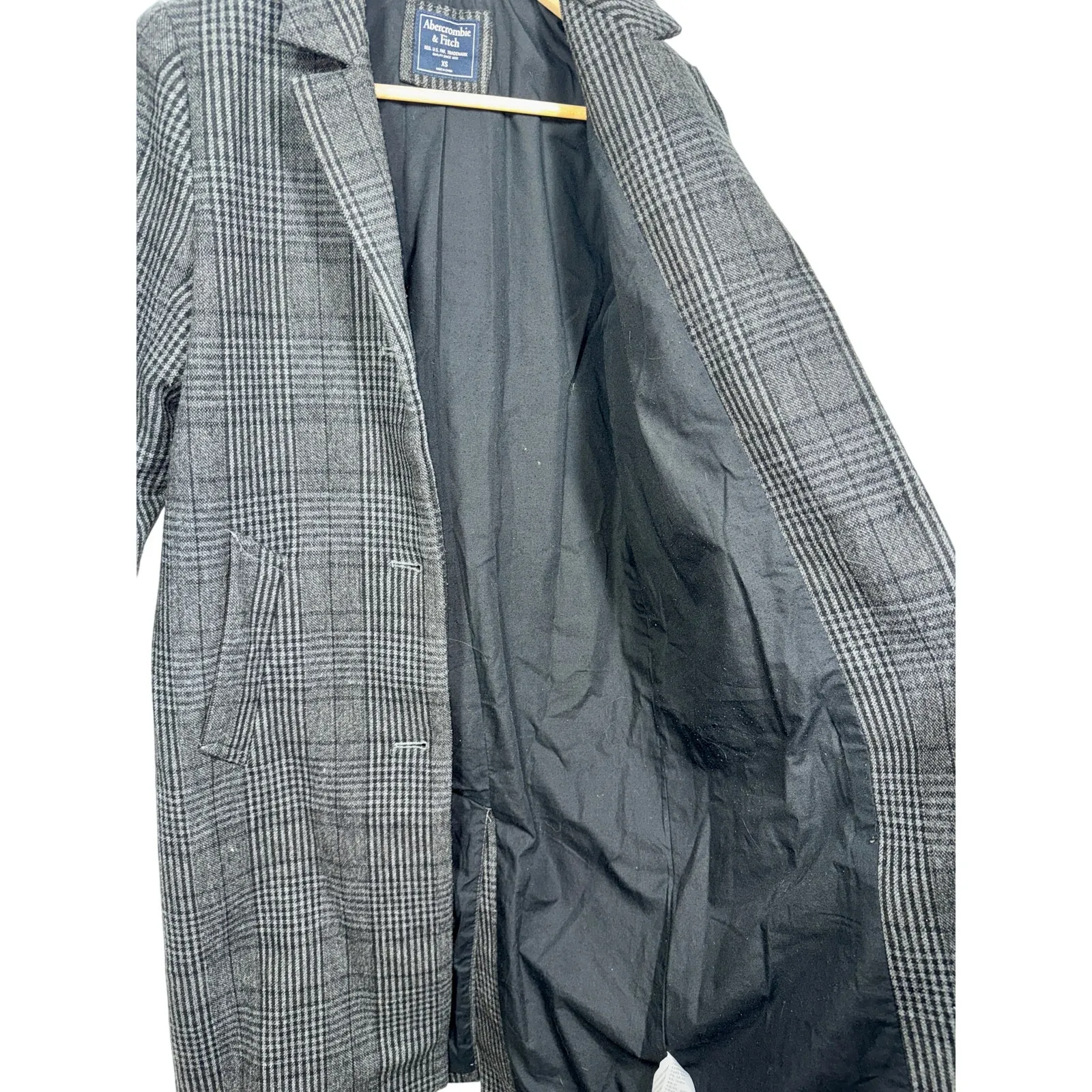 Abercrombie & Fitch Gray Black Wool Plaid Long Overcoat Pea Coat Jacket Women XS - Image 6