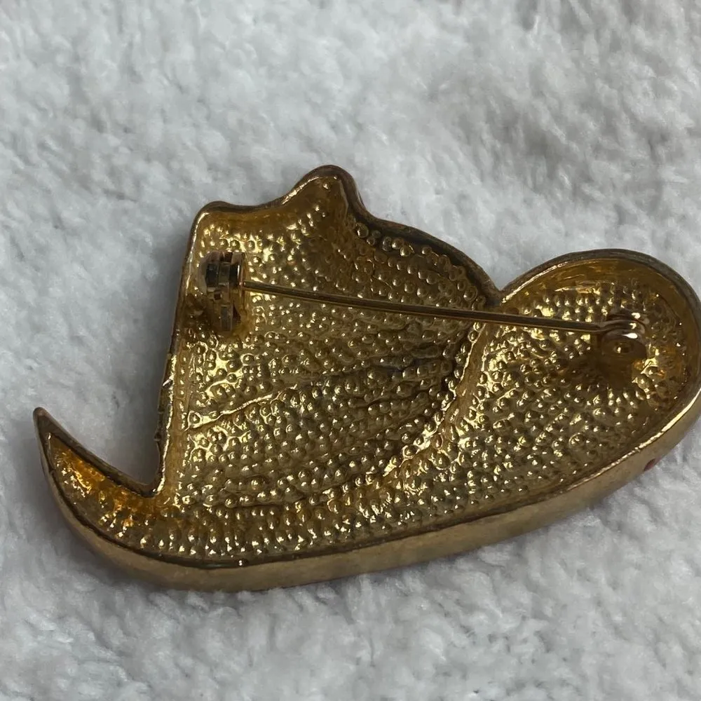 Cowgirl Cowboy Hat Red Enamel Painted Rodeo Rhinestone Pin Brooch Horse Show - Image 5