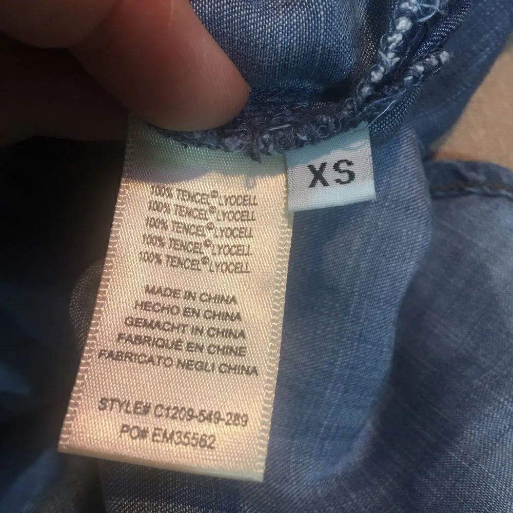 Cloth and stone denim look tunic laced neck top XS - Image 5