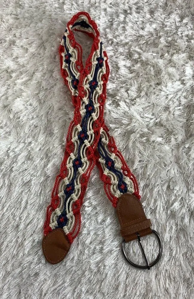 Red White Blue Knotted Rope Belt Small 39" total - Image 4