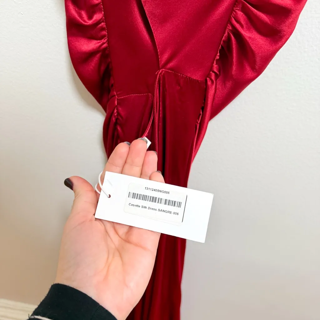 Reformation Cassette high neck cowl silk red dress sangre red NWT Size 6 formal - Image 13