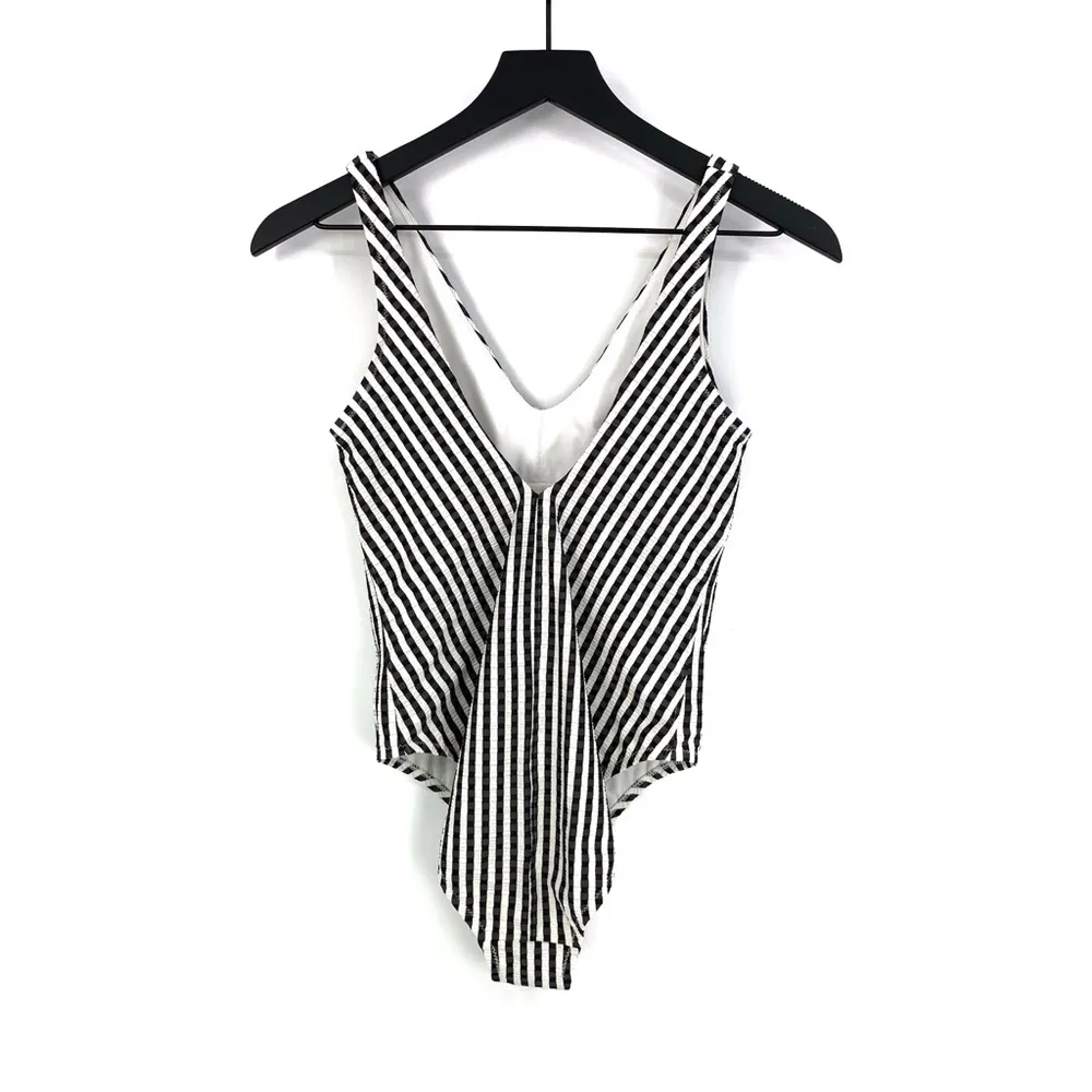 ATHLETA Stripe Seersucker V-Neck One Piece Swimsuit Black White XXS - Image 6