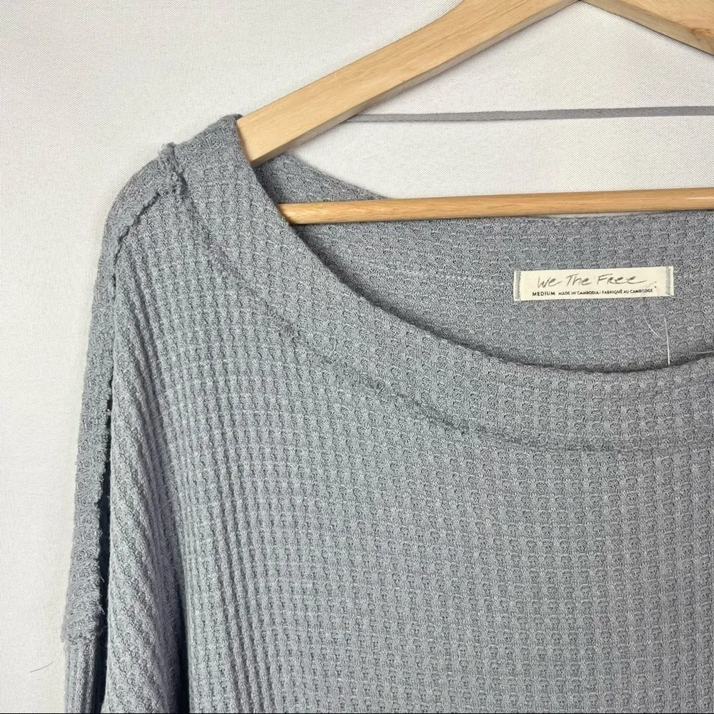 Free People We the Free North Shore Light Gray Thermal Knit Long Sleeve M - Image 5