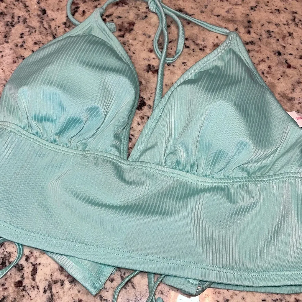 Ninety‎ Nine Bikini Set 2pcs Light Green Ribbed L Bottom XL Top NWT Size L - Image 3