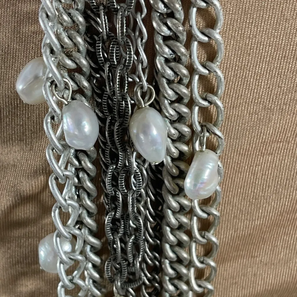 Stella & Dot Avery Tiered Necklace Freshwater Pearl Silver Tone Chain - Image 6