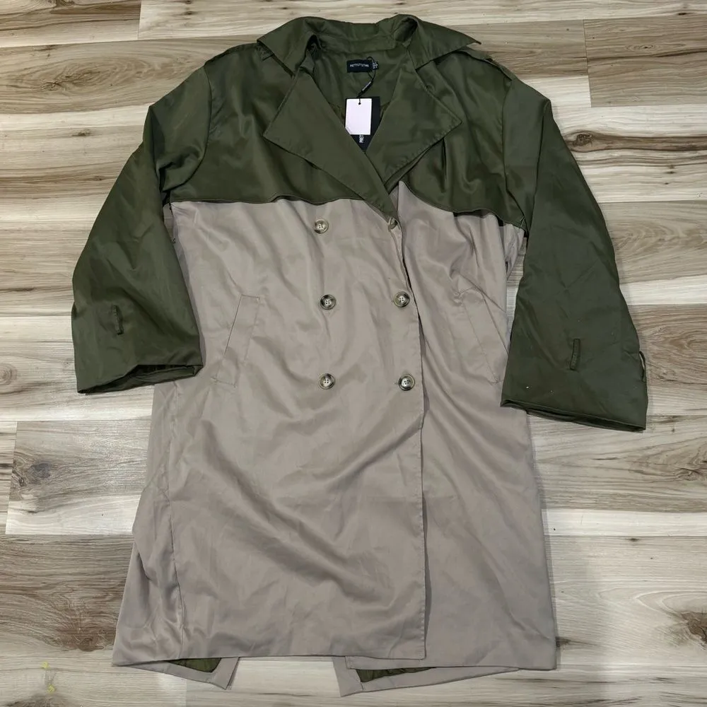 NEW Prettylittlething Khaki Contrast Oversized Midi Trench Coat Women’s 4 - Image 2