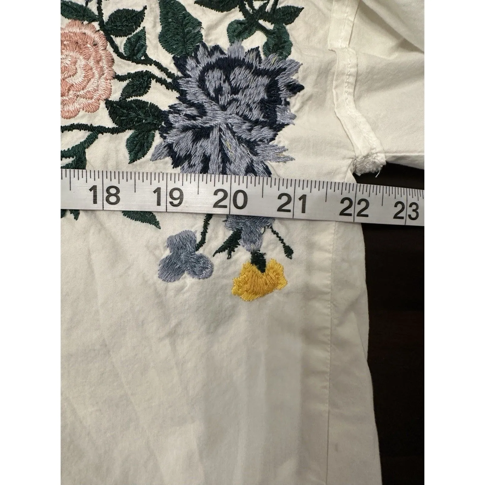 ZARA L White Floral Embroidered Ballon  Sleeves Peasant Relaxed Blouse Top - Image 11