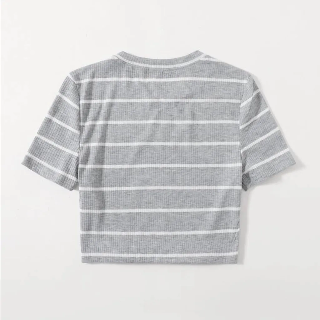 New SHEIN Striped‎ Rib-Knit Tee light grey - Image 2