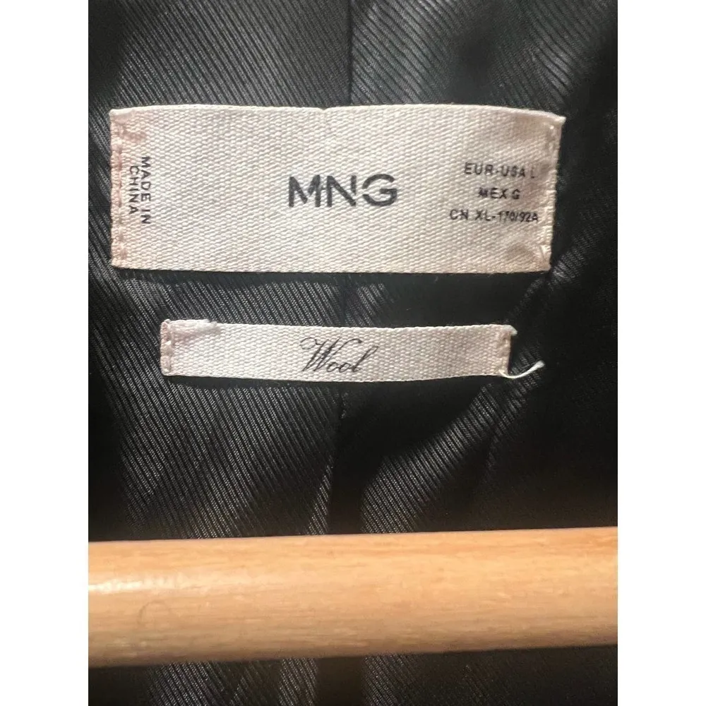 MNG MANGO Wool Double Breasted Black Herringbone Coat L - Image 5