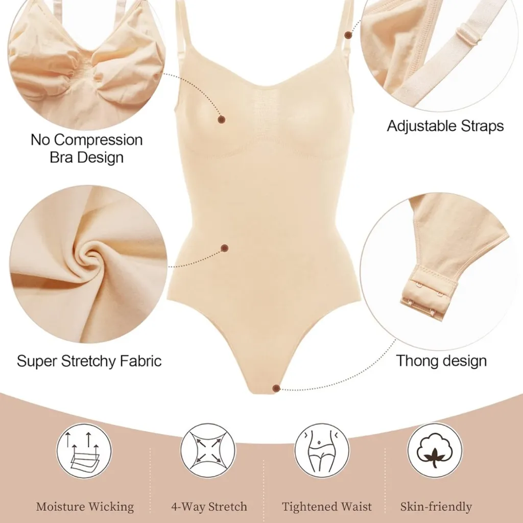 Nude Shapewear Thong Bodysuit Tan Size M - Image 3