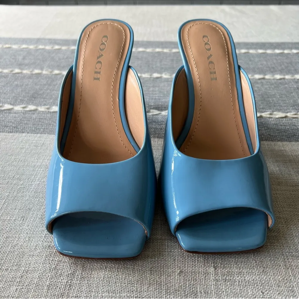 COACH Laurence Patent Leather Heeled Mule Sandal in Pool Blue Size 8 - Image 10