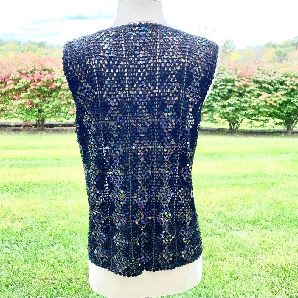 Donna Gray Black Sleeveless Sequin Knit Top Size L - Image 9