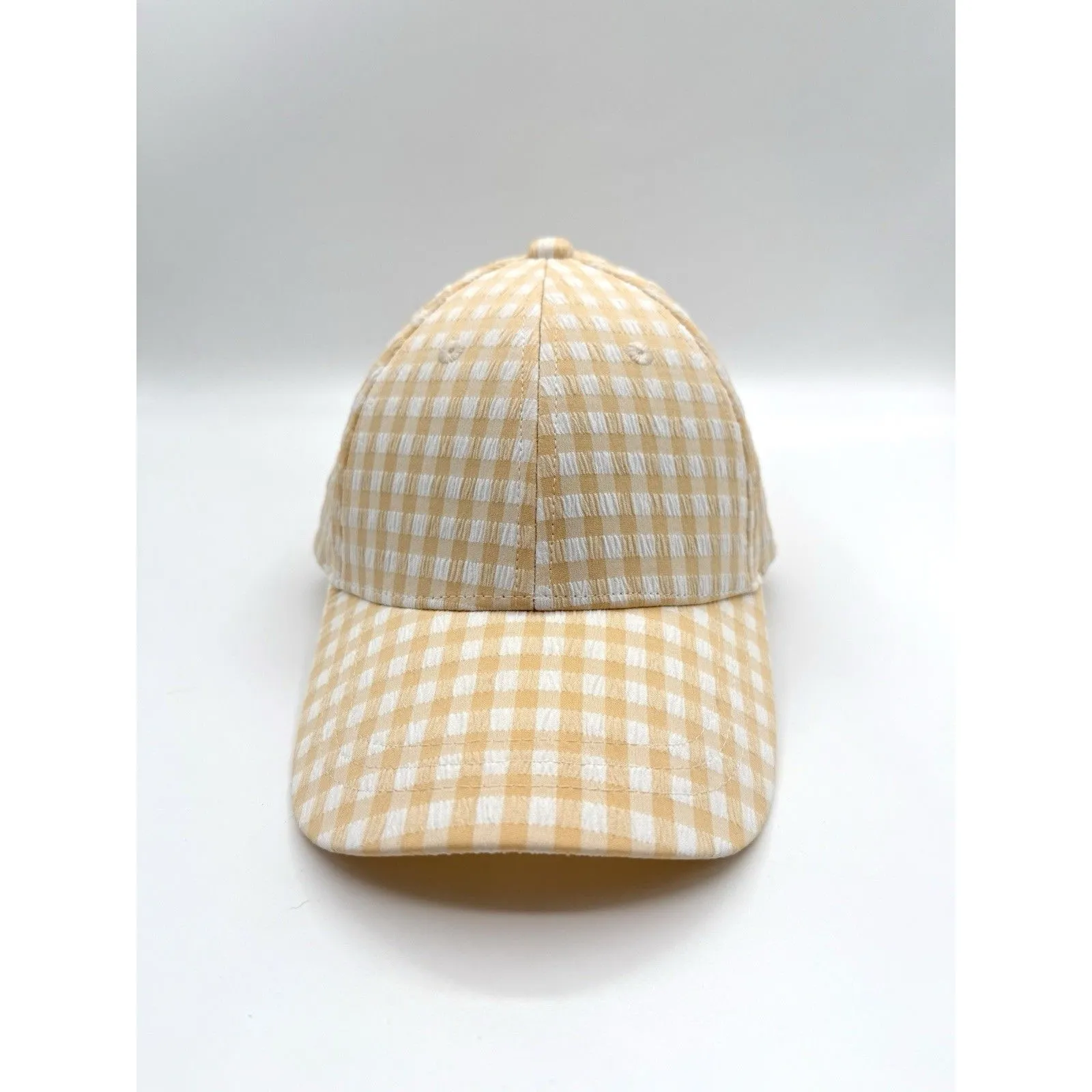 Isaac Mizrahi Gingham Tan Baseball Cap Adjustable‎ One Size NEW - Image 2