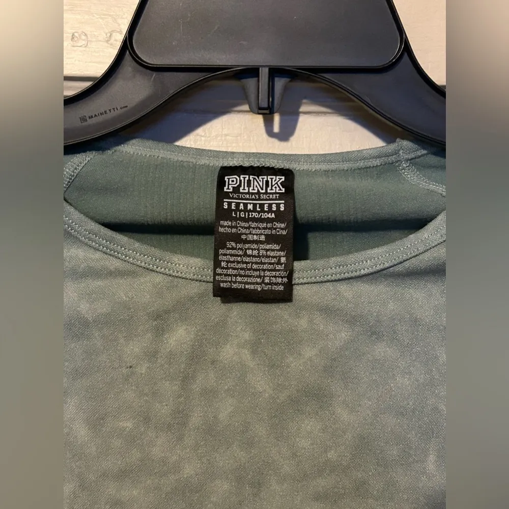 PINK Seamless Long Sleeve Crop Crewneck | Size: L | Seasalt Green Acid Wash - Image 6