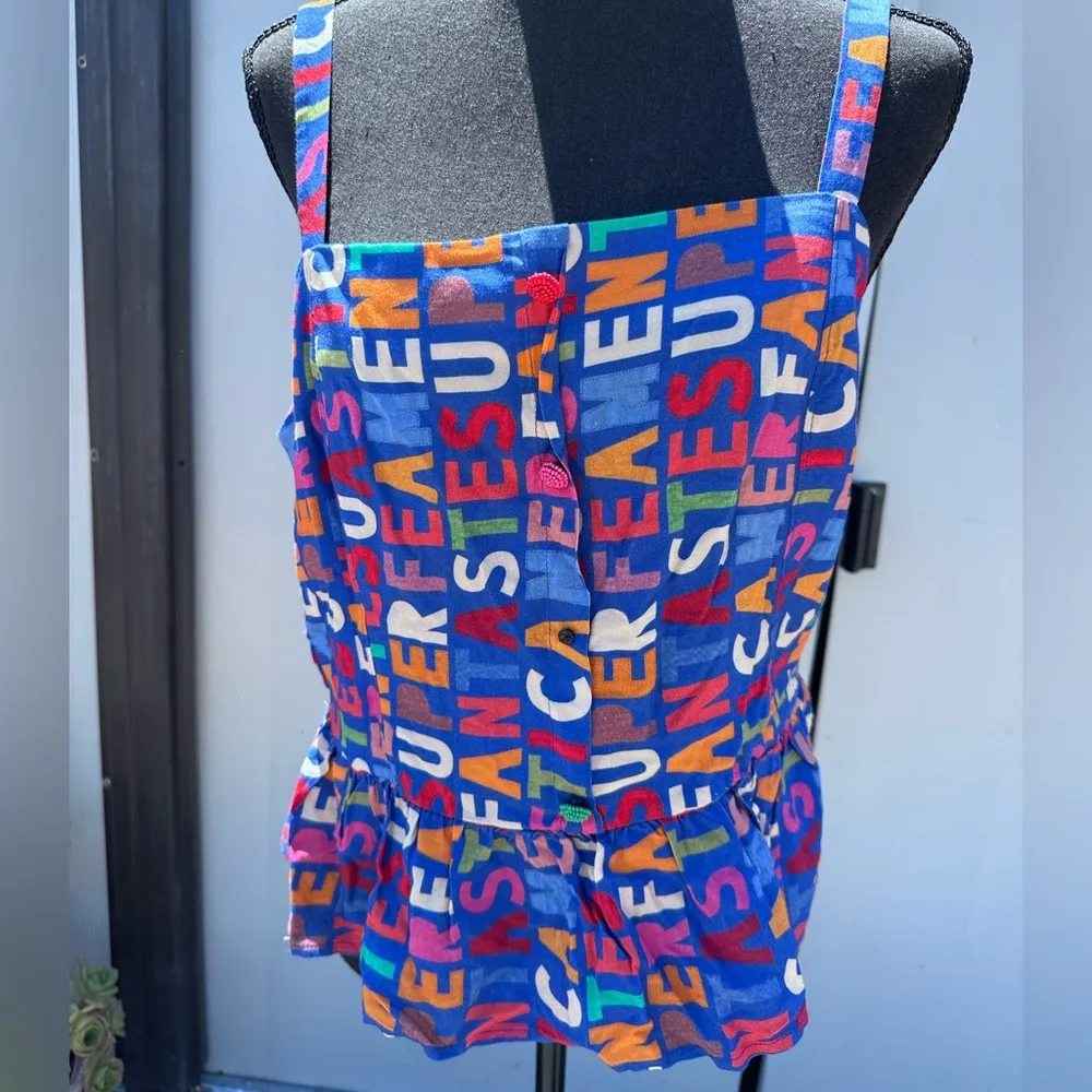 NWT Farm Rio Anthropologie Fantastic Peplum Ruffle Multi Color  Top Sz L - Image 2