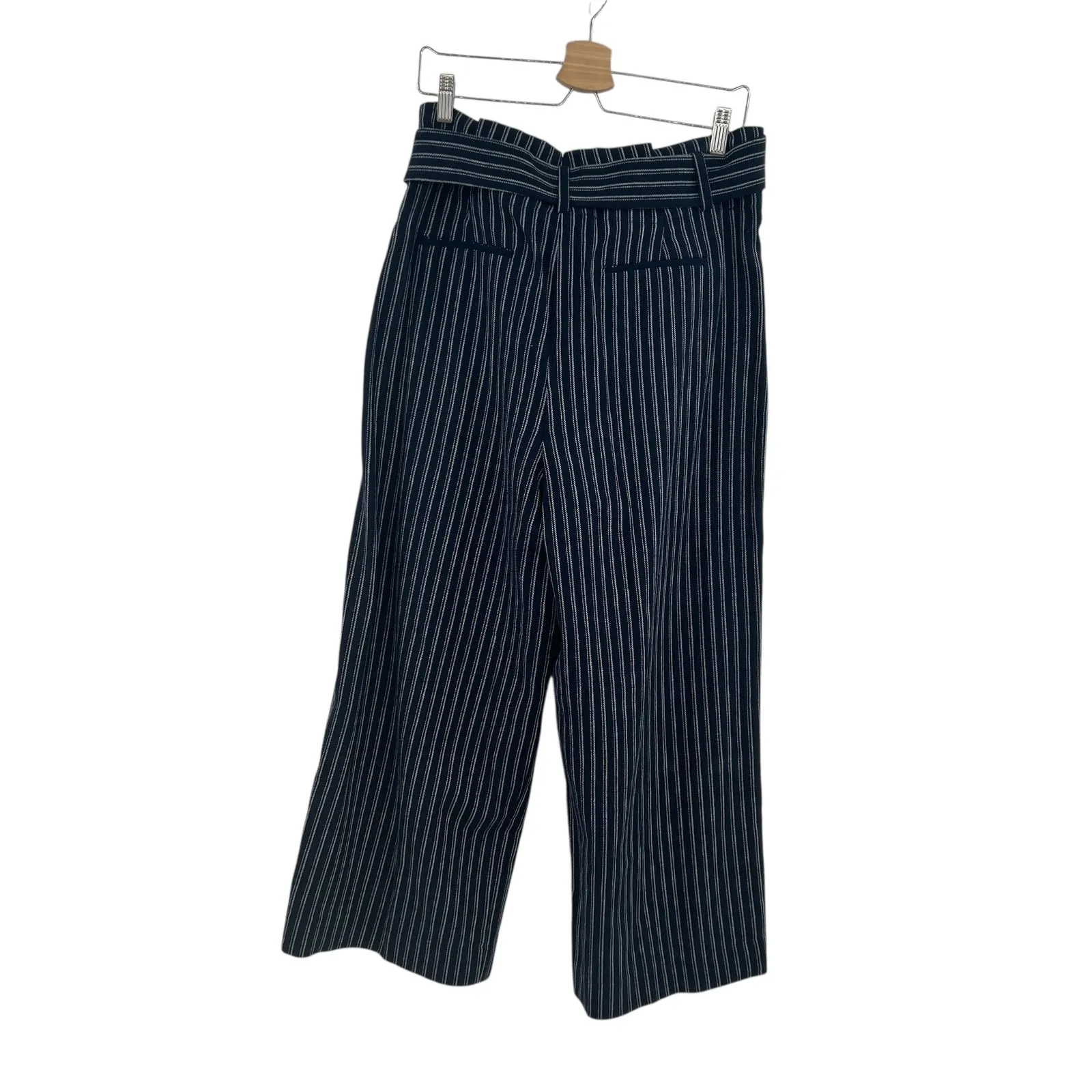 J. Crew Point Sur Paperbag Pants Wide Leg Belt Stripe Navy Blue Size 12 - Image 10