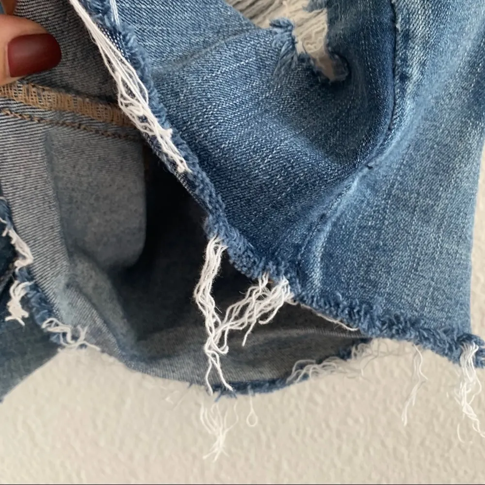 American Eagle Outfitters Distressed Hi-Rise Shortie Jean Shorts 2 - Image 3