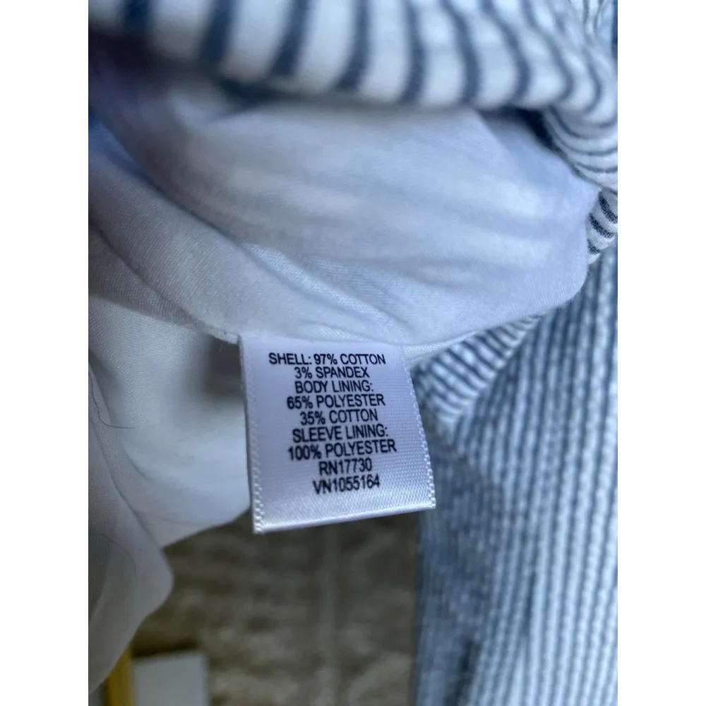 Isaac Mizrahi Blazer Cotton Jacket Navy Striped Parisian Scandi Preppy Business - Image 5