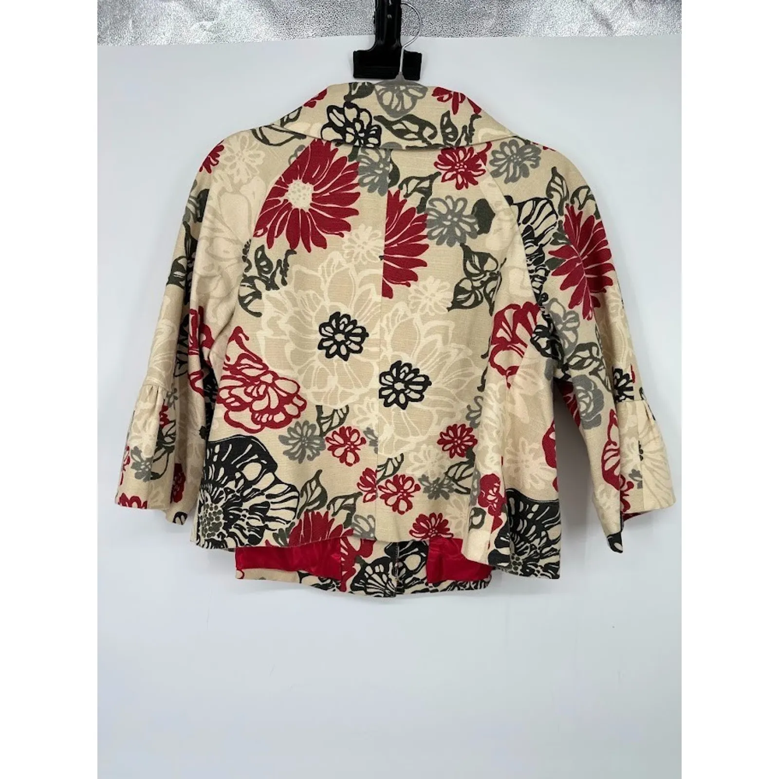 3 Sisters Floral Mod Jacket 3/4 Sleeves Women's Size Large Flower Button USA Red - Image 4