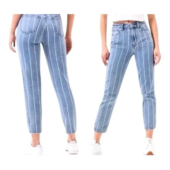 PacSun Striped Window Pane Mom Jeans High‎ Rise Denim Women Size 28 - Image 3