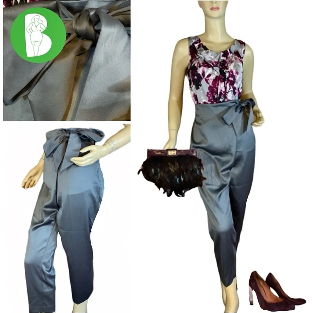 WHITE HOUSE BLACK MARKET SILVER SATIN TAPER LEG DRESSY PANTS NWT (10) - Image 2