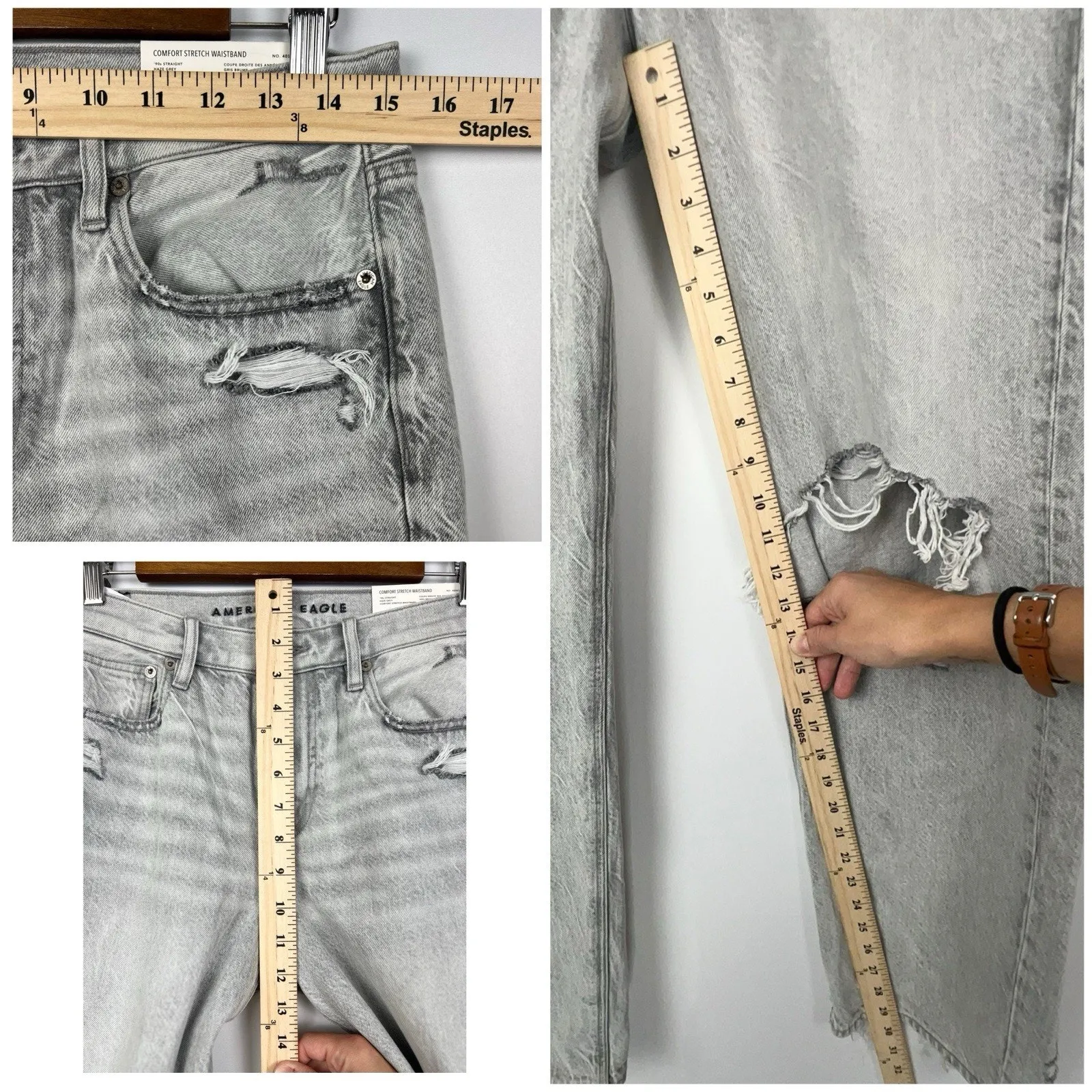 NEW American Eagle 8 Ripped '90s Straight High Waist Jean Gray Wash - Image 6