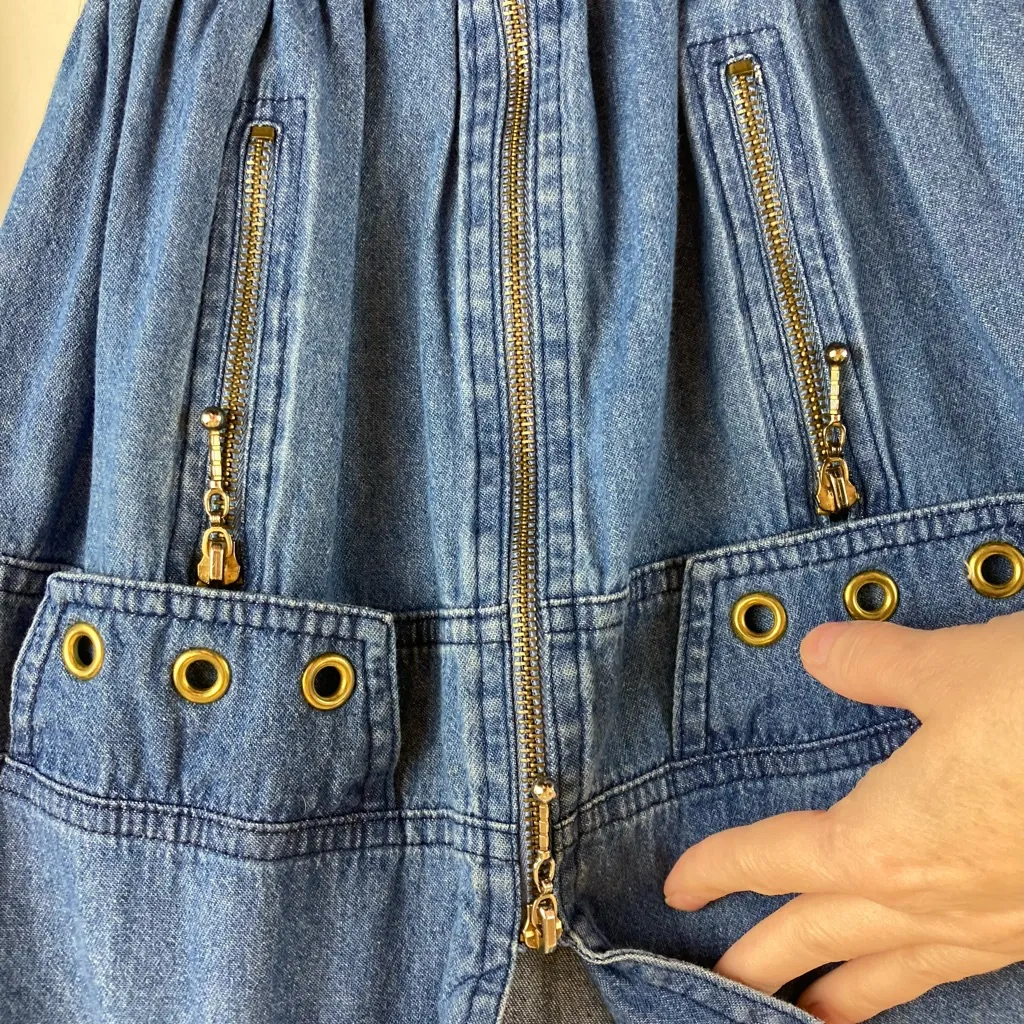 Spencer Alexis 80’s GoldTone Zippers & Other Metal Detail Denim Dress Gold Size 4 - Image 5