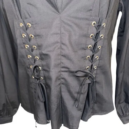 GUEST EDITOR Jet ‎ Black Corset Style Long Sleeve Blouse EUC Size Small - Image 3