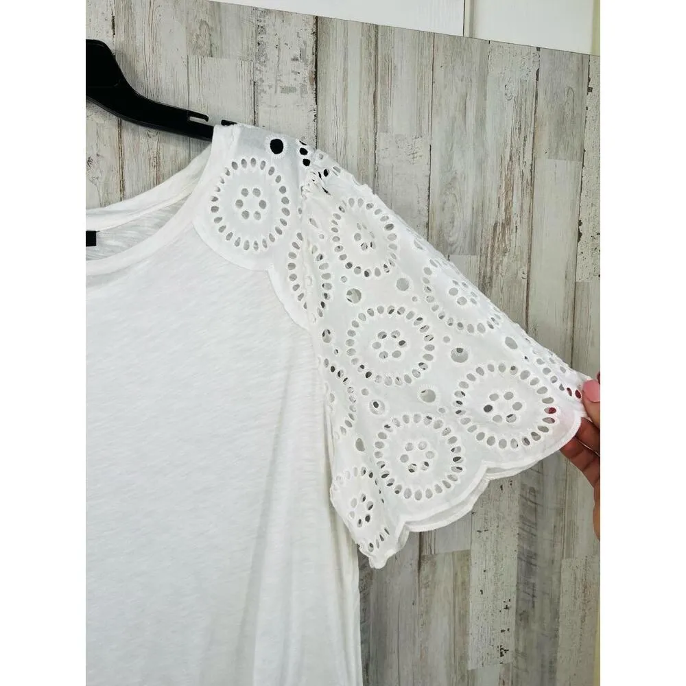 T Tahari White Eyelet Embroidered Lace Short Sleeve Blouse Size XL - Image 3
