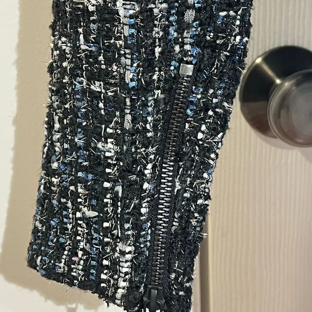Express Black White Blue Metallic Sparkle Tweed Moto Jacket Coat Size Small - Image 4