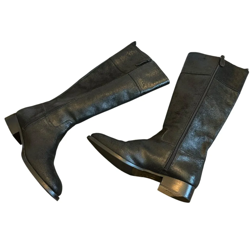 Tory Burch Kiernan Black Caviar Tumbled Leather Tall Riding Boots Size 9 Women's - Image 11