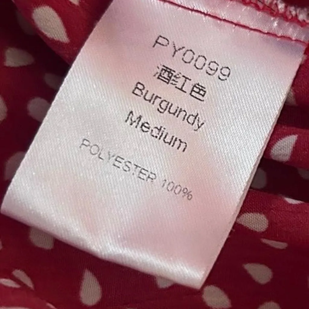 Red/Burgundy Polka Dot Mini Dress – Sweetheart Neckline, Ruffle Sleeves, Medium Red - Image 4