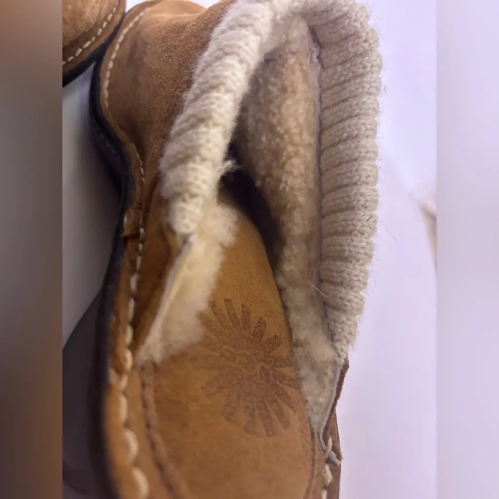 UGG Gael Chestnut Tan Suede Knit Cuff Sheep Shearling Lined Wedge Clogs 7 - Image 8