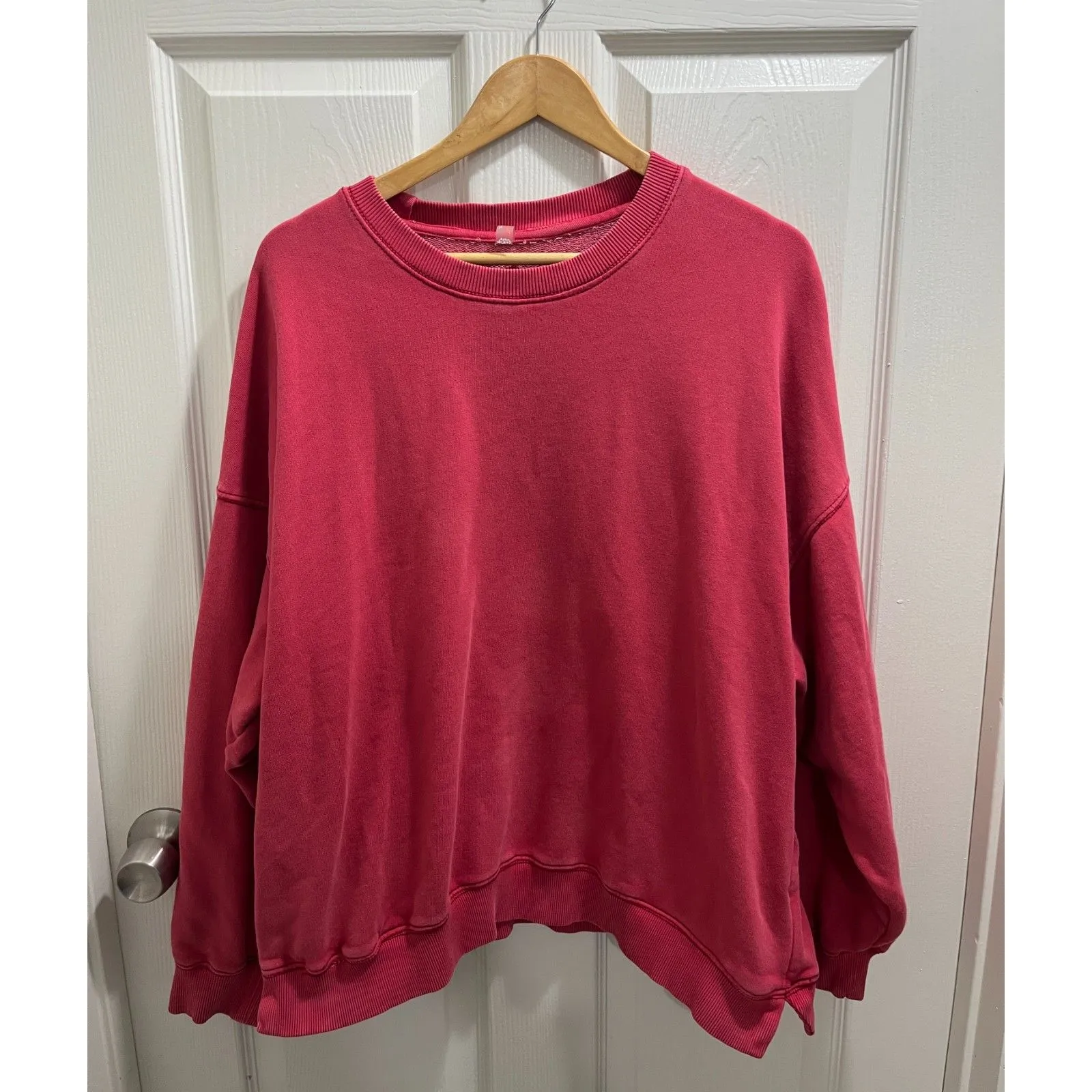 Free People Movement All Star Solid Pullover Size Small Oversized Winterberry Red - Image 4