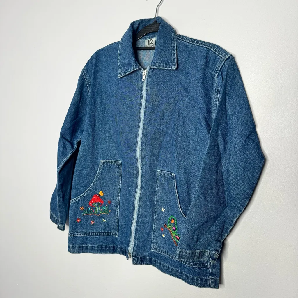 Vintage denim zip up jacket size 12 Blue - Image 2