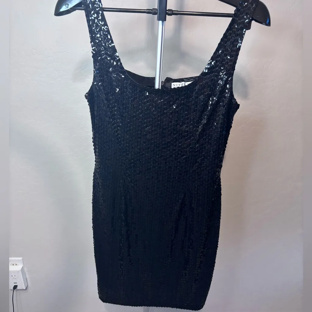 Niteline Black Sequin Mini Dress Size 12 - Image 2