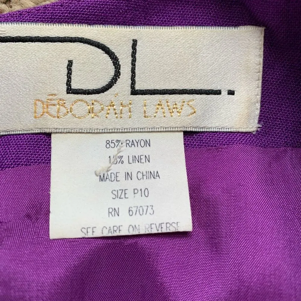 Vintage Deborah Laws Dress Purple Mexican Fiesta Embroidered Linen Blend Maxi Size 10P - Image 9