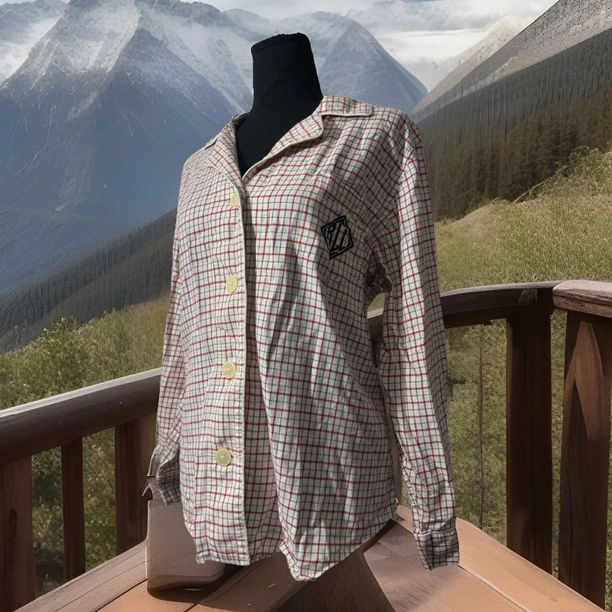 LRL Lauren Ralph Lauren Pajama Top Women's Large Plaid‎ Button Up Long Sleeve - Image 2